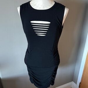 Black Sleeveless Ruched Bodycon Dress with Front Cutouts